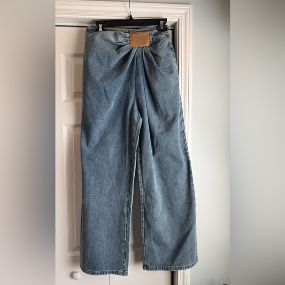 Commense Asymmetrical Ruched Denim Wide-Leg Pants sz S - Picture 4 of 13